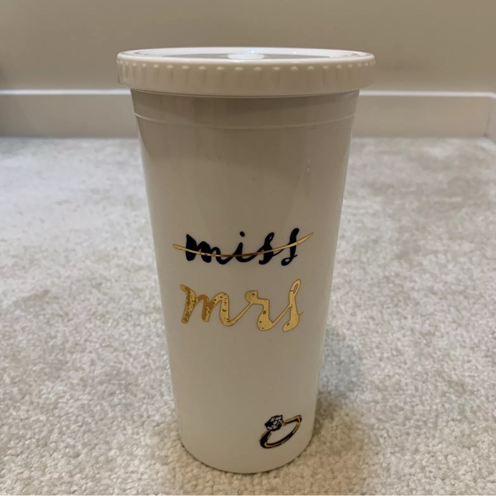 Kate Spade Miss Mrs Ring Theme White Plastic Travel Cup Lid Insulated Tumbler